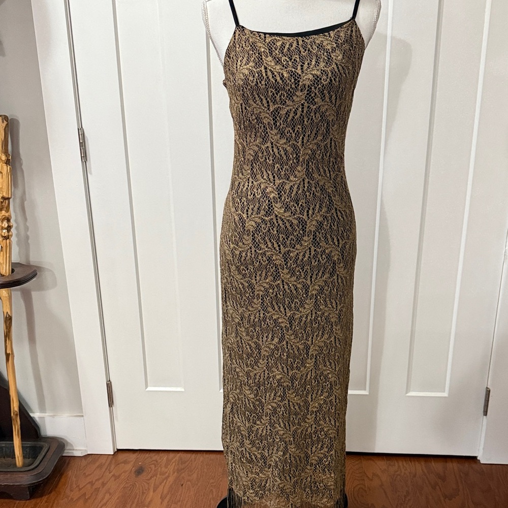 Hourglass Black and Gold Midi Dress